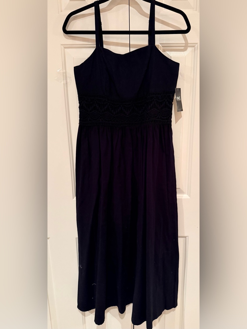 INC Black Smocked Waist Midi Sleeveless Dress - Picture 5 of 5